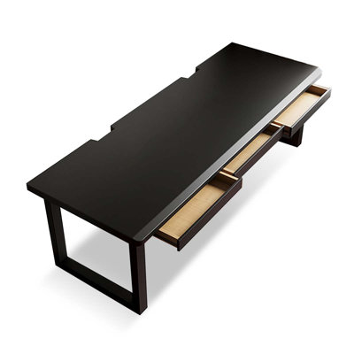 Bureau d'écriture rectangulaire en bois massif noir avec 3 tiroirs