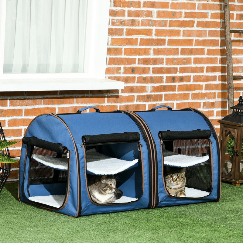39" Portable Pet Carrier In Blue, Cloth, Detachable Feature Soft Cat Carrier, Blue. Cloth & Net Construction. Breathable And . Soft Cushions Included. Foldable With Storage Bag. 2 Zippered Netting