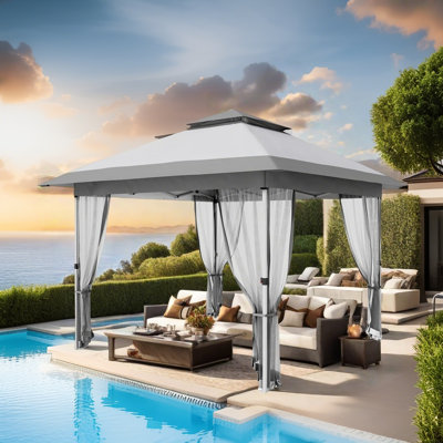 Tente escamotable avec moustiquaire, abri UV imperméable pour l'extérieur, pavillon de jardin à hauteur réglable, sac de transport à roulettes, tente d'événement portable pour jardin, cour, terrasse, fêtes