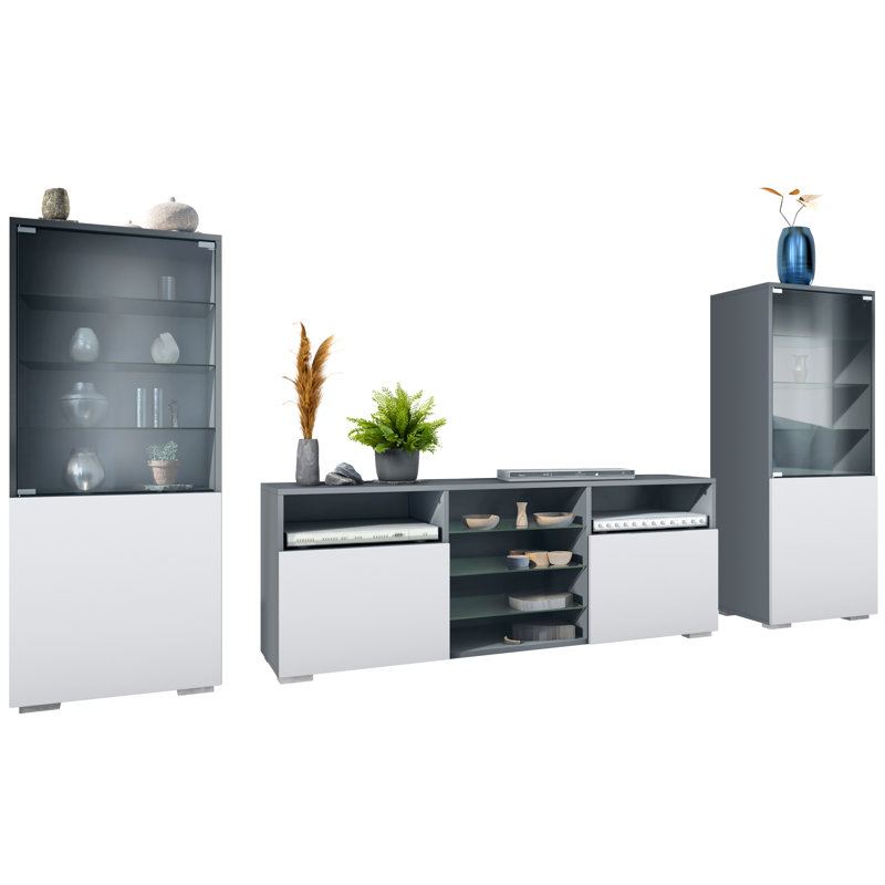 Rikkita Unfinished Entertainment Centre for TVs up to 65", Anthracite/White Matt
