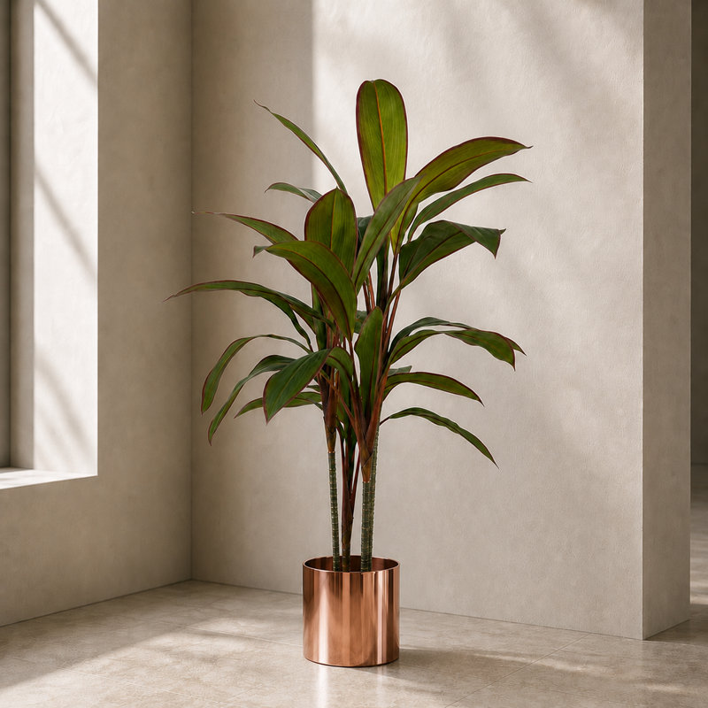 Artificial Realistic Palms Faux Moss Tree in Metal Planter, Copper