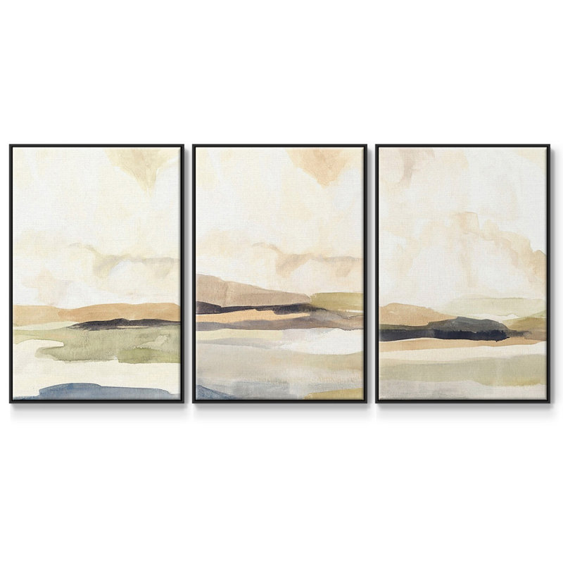«Slate Mouvement I», ensemble de 3 pièces encadrées sur toile, Noir, H 27 po x l 54 po
