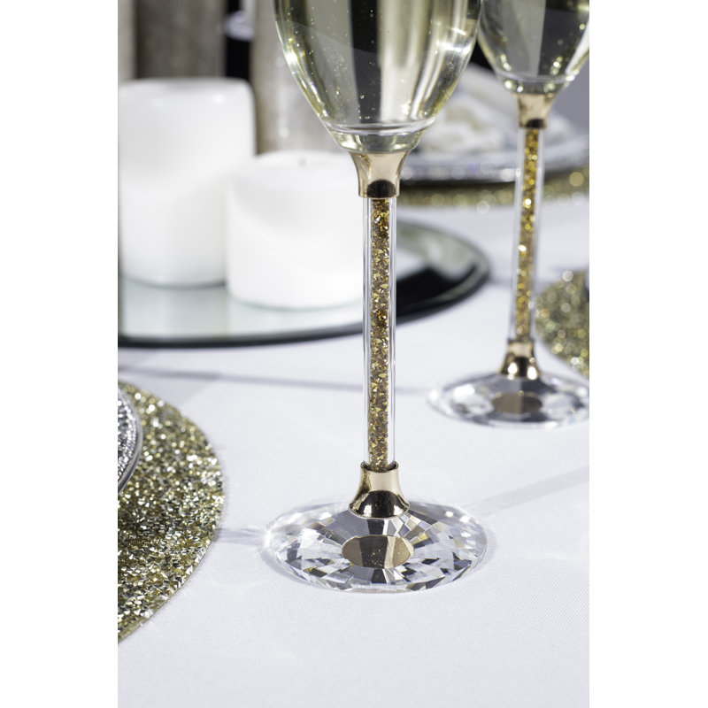 Sparkles Home | Flûtes à tiges Vetrina | Verres à vin en cristal | Accents de strass, Doré, 6