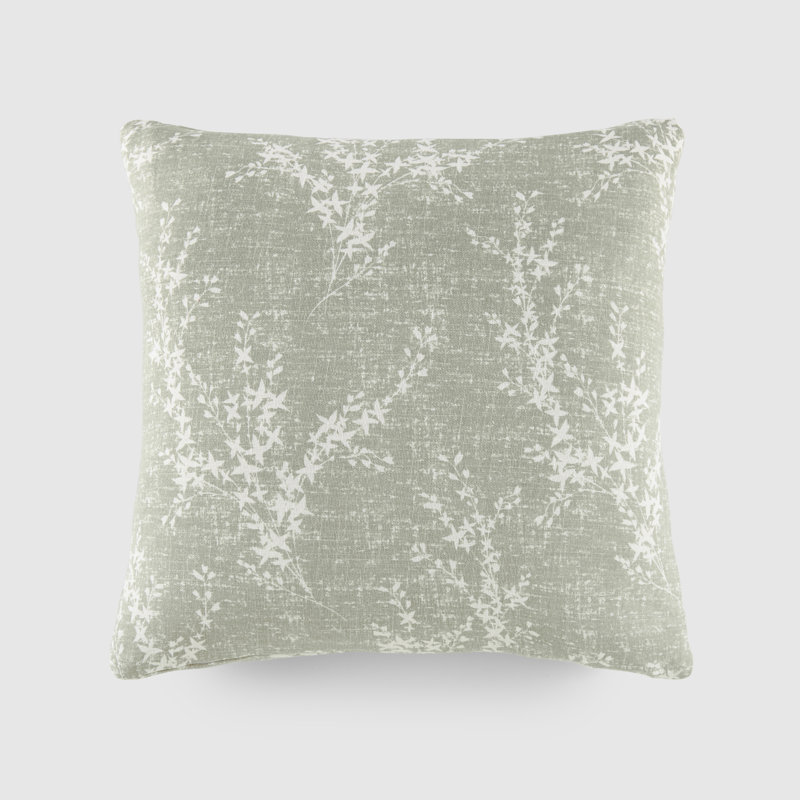 Floral Willow Cotton Square Throw Pillow (20" x 20"), Green