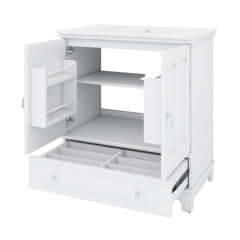 Meuble-lavabo de 30 po avec lavabo, armoire de style shaker moderne, tiroir, armoire de rangement avec tablette réglable