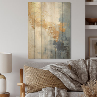 Beige And Gold Simple Winter Landscape - Winter Landscape Wood Panel Wall Art On Natural Pine Wood