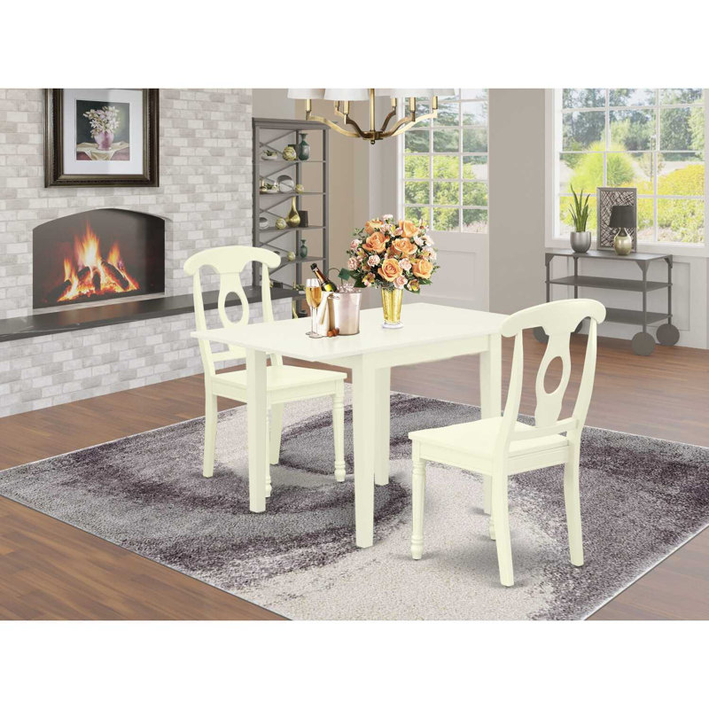 Ensemble de salle à manger Boylston, Blanc lin, Blanc lin, 3 pièces : 1 table, 2 chaises