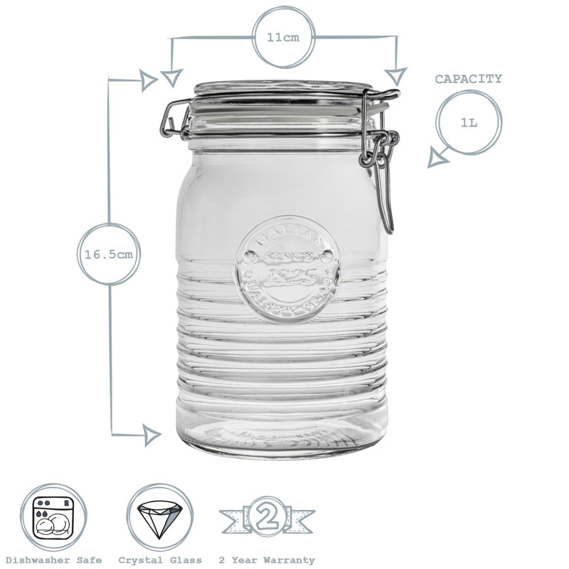 Officina 1825 Glass Storage Jar, 16.4cm H x 11.1cm W x 11.1cm D