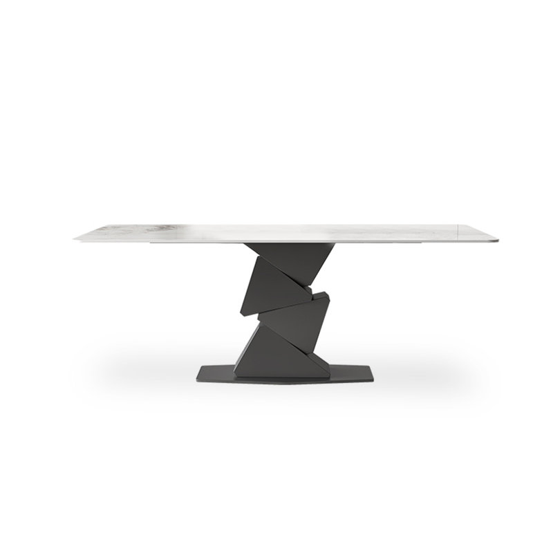 Italian minimalist rectangular glossy white sintered stone dining table, H 29,53 po x L 62,99 po x l 31,50 po