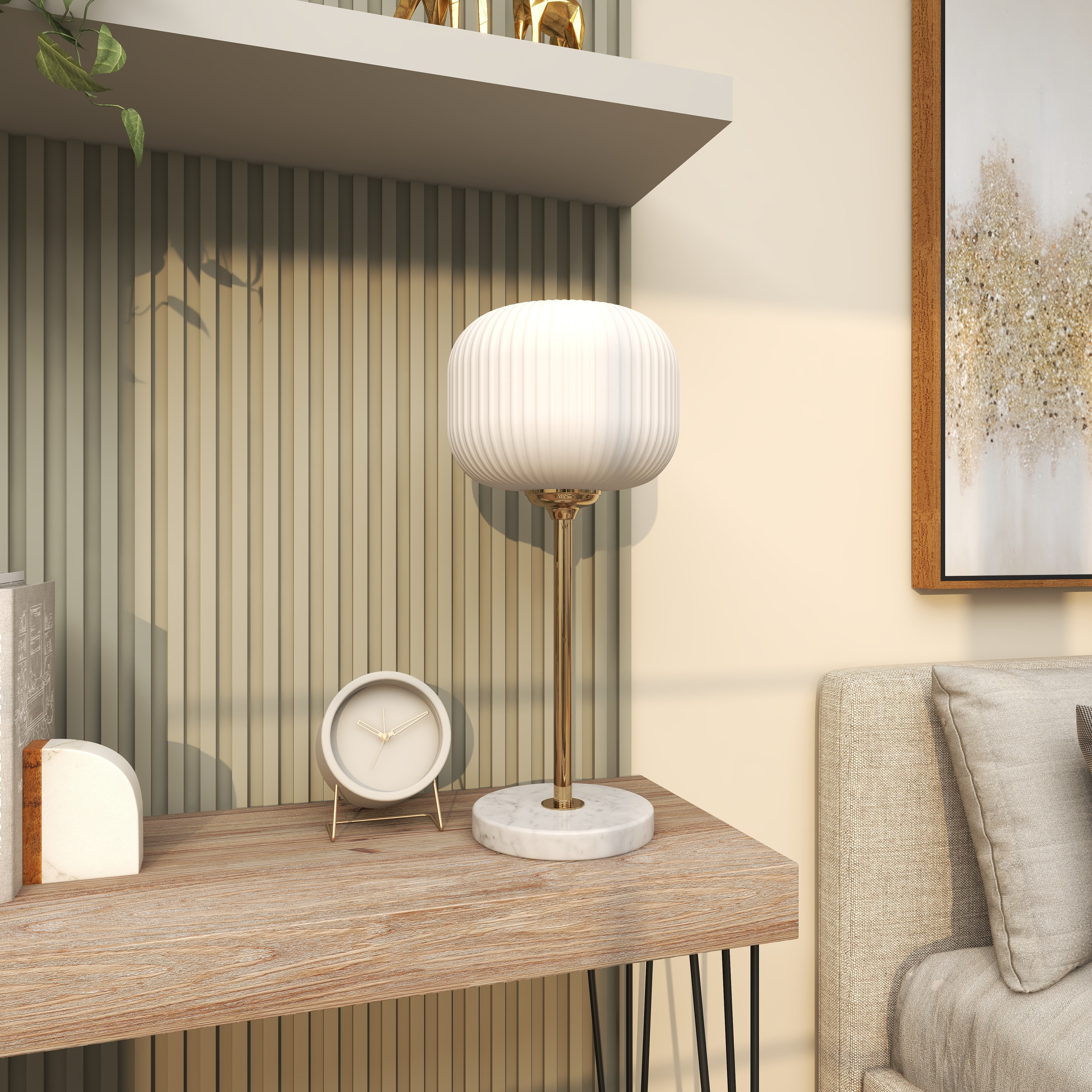Round Ribbed Table Lamp CosmoLiving by Cosmopolitan Metal White Table Lamp with Round Ribbed ...