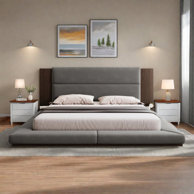Upholstered Bed Frame with Bedside Shelves