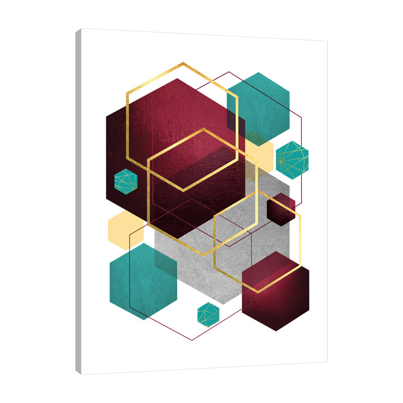 «Teal Yellow Burgundy 2» par Urban Epiphany, reproduction sur toile tendue, H 16 po x l 12 po x P 1,5 po