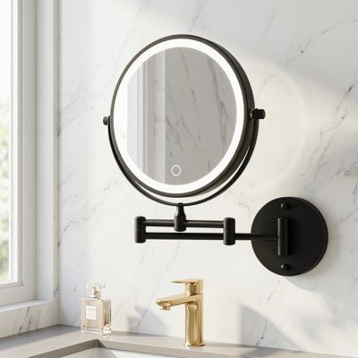 Miroir de maquillage mural avec lumière, rechargeable, double face, tricolore, gradation tactile et bras pivotant à 360 degrés