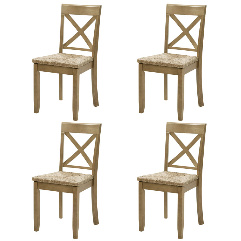 Solid Wood Farmhouse Style X-Back Dining Chair With Woven Seat, Natural, 4