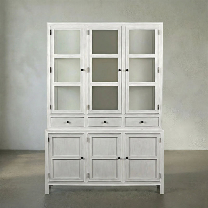 Colonial Solid Wood China Cabinet, White Wash