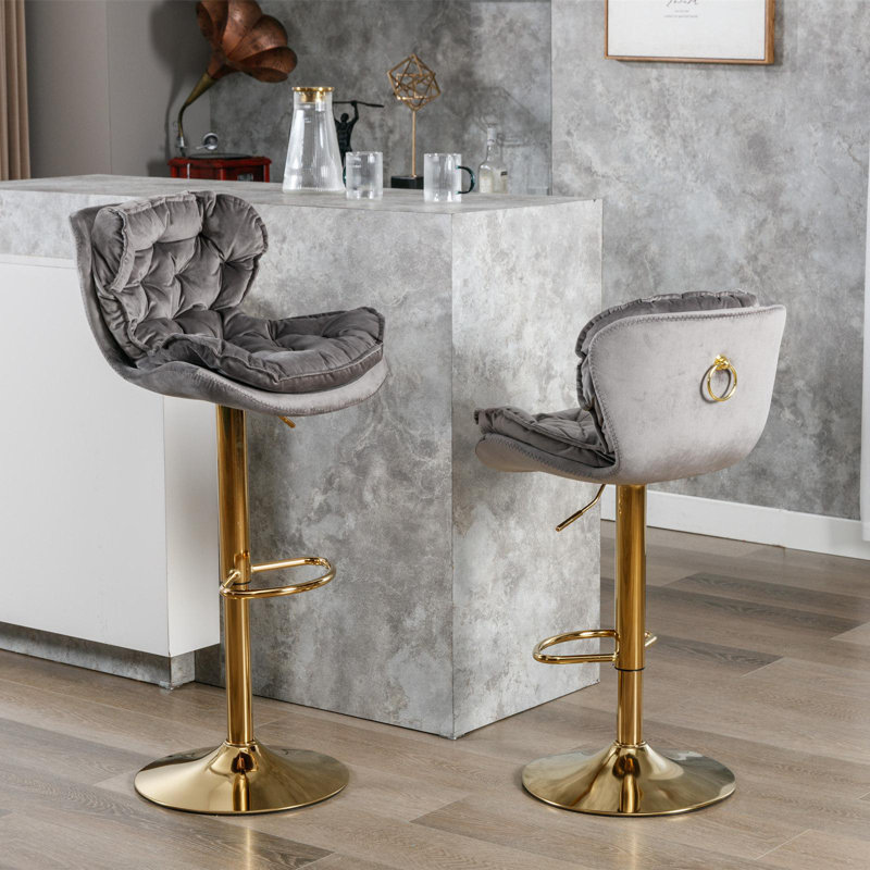 Anmar Swivel Upholstered Adjustable Height Bar Stool with Steel Frame, Beige
