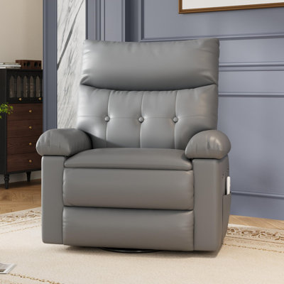 Fauteuil inclinable pivotant à bascule - Chaleur et massage, Fauteuil inclinable manuel en cuir pour adultes, Fauteuil avec accoudoirs confortables et dossier simple pour le salon