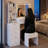 Vanity Table with LED Sliding Mirror & Cushioned Stool, Dresser Set with 2 AC+2 USB Outlets & Hair Dryer Holder, Touch Control 3-Color Light for Bedroom-1449242726