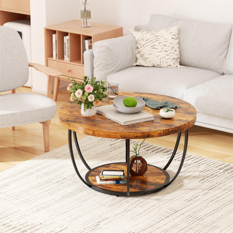 Table basse ronde (table incluse seulement), Bois, Noir, Gris
