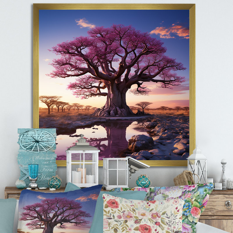 Baobab Trees Enchanted Hues I - Art mural Baobab, H 16 po x l 16 po x P 1 po, Cadre doré simple