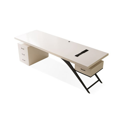 Bureau blanc rectangulaire en bois massif avec 4 tiroirs, bureau