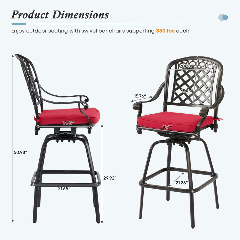 Ensemble de 6 tabourets de bar pivotants pour l'extérieur, 6, Rouge