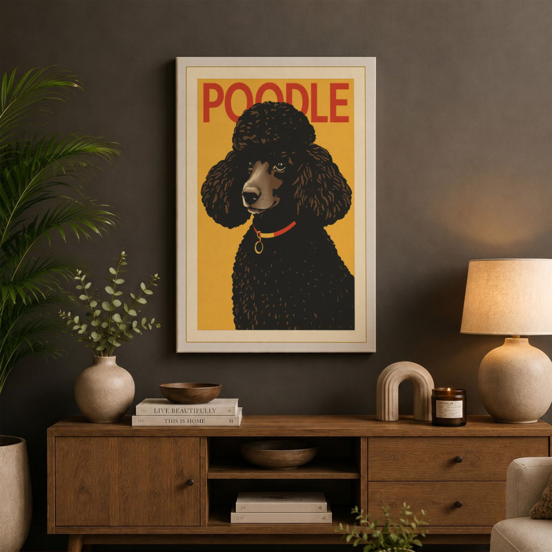 Poodle Portrait Retro - Wrapped Canvas, 36x24 - 91.4 x 61.0 cm, White Border