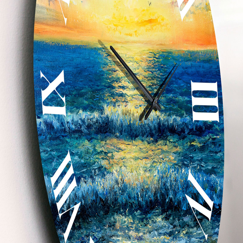 Horloge murale nautique et côtière Morning Light On The Ocean Waves I, Petit