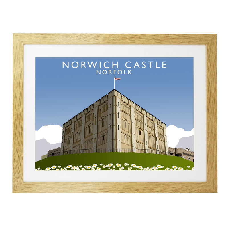 Norwich Castle by Richard O'Neil - Print, Oak Wood Frame, 33.5 cm H x 43.5 cm W x 2.2 cm D