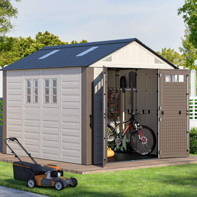 Heavy Duty Hdpe Outdoor Storage Shed With Floor, Window & Skylight, Waterproof Uv Resistant Backyard Garden Shed