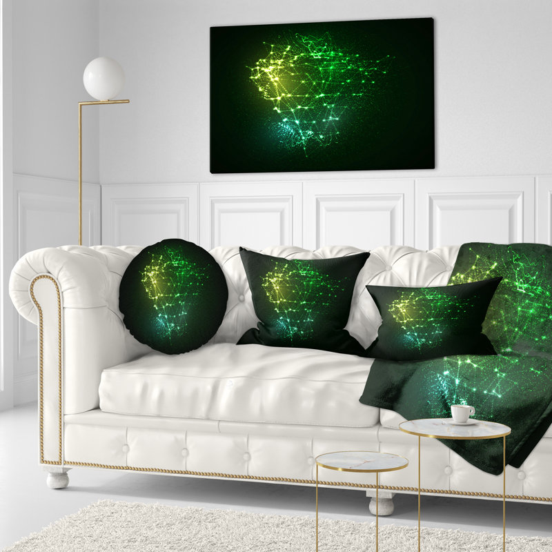 Green Glow Particles - coussin imprimé abstrait