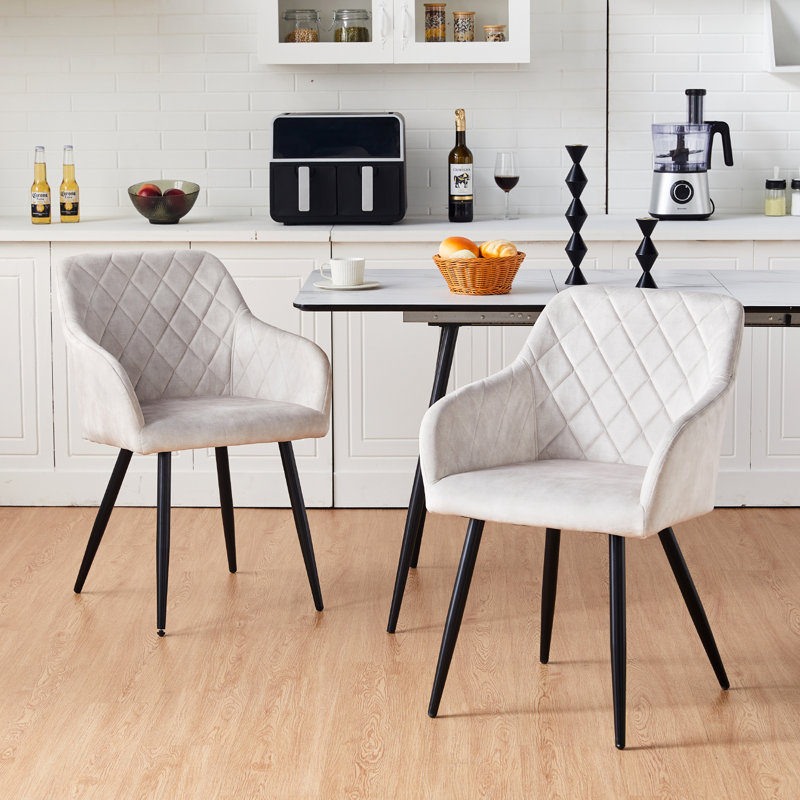 48cm H Velvet Upholstered Metal Armchair, Light Grey