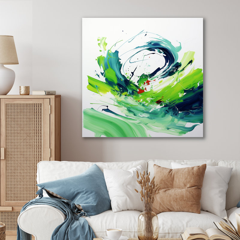 «Green Abstract Ink Expression II», art mural abstrait, H 30 po x l 30 po x P 1,5 po, Toile tendue
