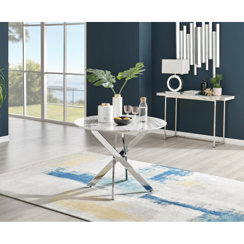 Eubanks 4 - Person Dining Set, Navy/Silver