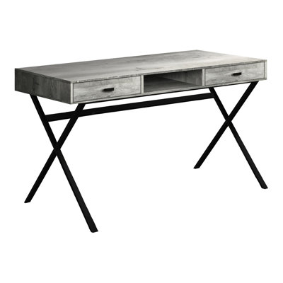 Bureau moderne 48 po l avec revêtement en stratifié gris et tiroirs de rangement à cadre en métal noir, l 48 po, stratifié, maison