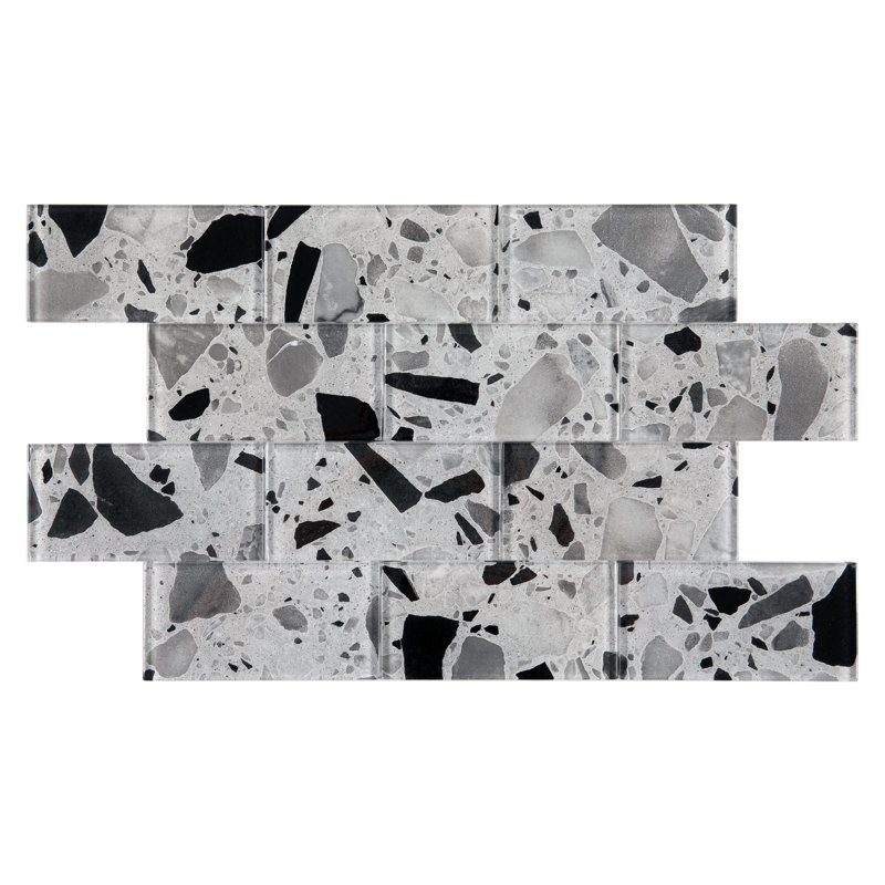 Glass Terrazzo 3'' W x 6'' L Glass Subway Singular Tile, Silver