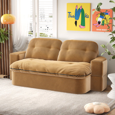 78'' Multifunctional Corduroy Tufted Sleeper Convertible Sofa Bed,Compression Couch