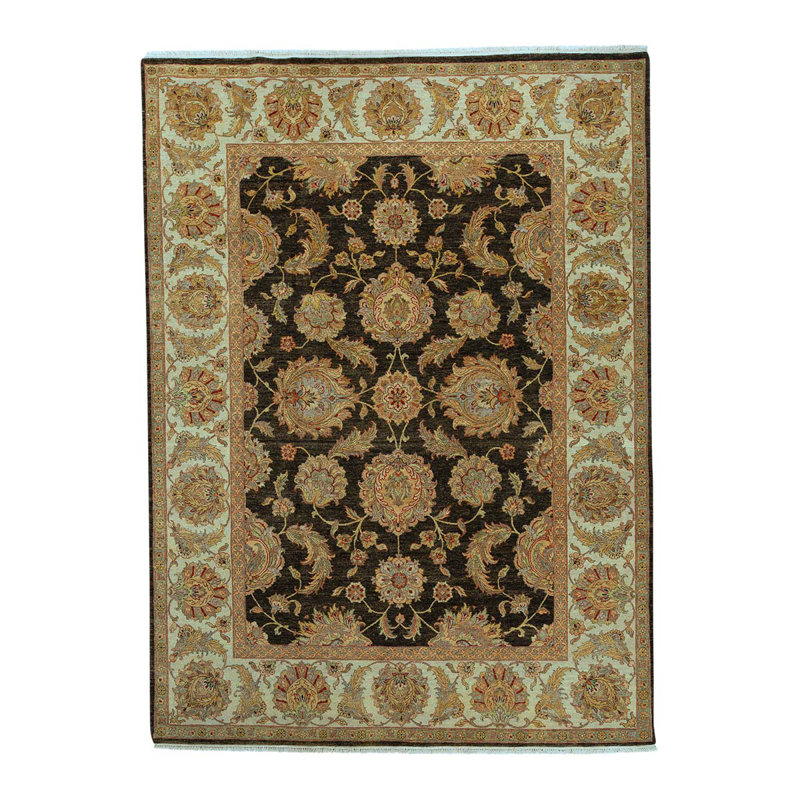 Tapis brun / noir / bleu clair en laine tissé à la main 8 pi 11 po x 12 pi 1 po