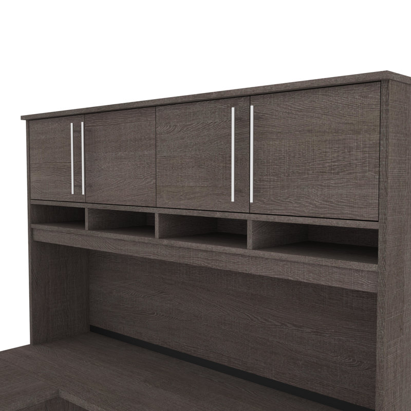 Bureau de direction en U avec huche réversible Tonnele, Écorce gris