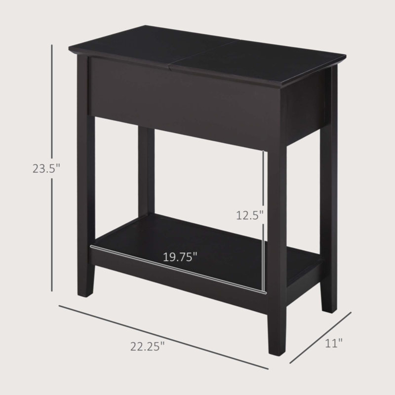End Table, Narrow Side Table With Flip Top, Storage Cabinet, Bottom Shelf For Living Room
