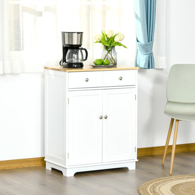 Sideboard Buffet Cabinet, 2-Doors Door Kitchen Cabinet, Coffee Bar Storage with 2 Drawers, Adjustable Shelf for Living Room and Hallway, White