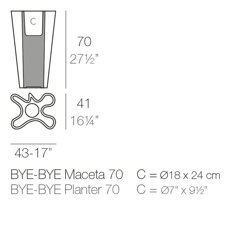 Bye-Bye Resin Pot Planter, Steel, 39.25" H x 23.5" W x 22" D
