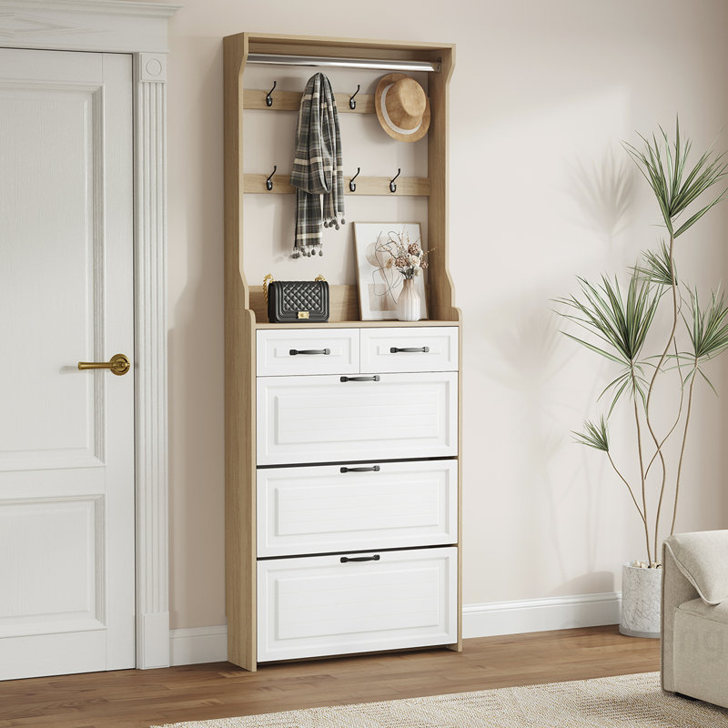 Versatile Wooden Shoe Cabinet with Multiple Compartments and Stylish Design