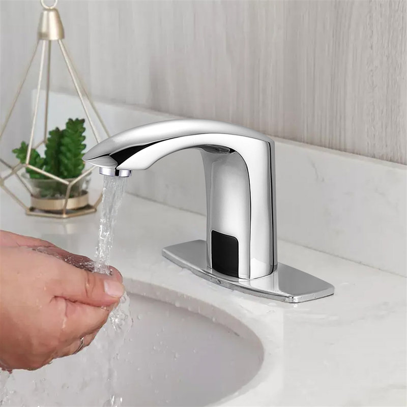 Robinet de bâtiment polyvalent sans contact FontanaShowers, fixation sur plateau en laiton massif avec capteur réglable, finition chromée