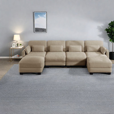 Compression Sectionals, Camel Chenille Modular Modern Sofa for Home