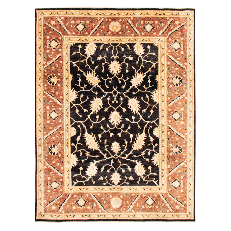 Tapis noir Peshawar Oushak 9 pi 0 po x 12 pi 0 po