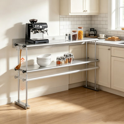 60 Inch Adjustable Stainless Steel Kitchen Shelf with 4 Tiers for Pots Pans Utensils Storage Heavy Duty