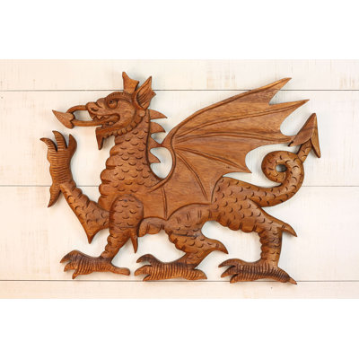 Art mural dragon en bois 13 po - Figurine sculptée à la main, sculpture fantaisie rustique