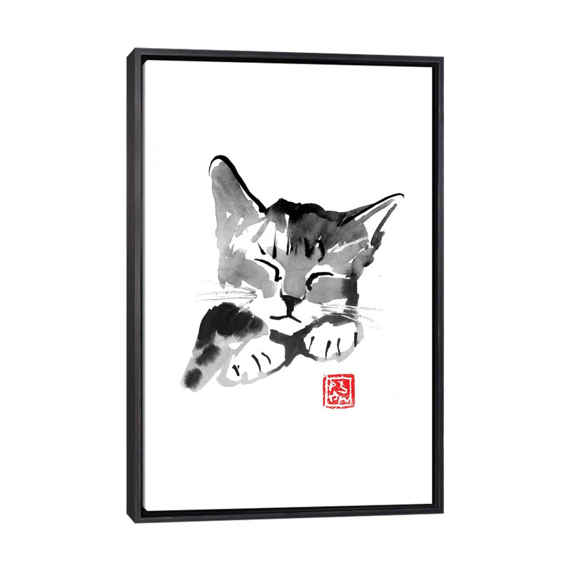 «Cute Cat» par Péchane - impression d'art graphique, H 26 po x l 18 po x 1,5 po, Toile avec cadre noir patiné, Pas de tapis