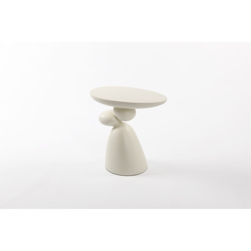 Table de bout Lucky Stone (seulement avec table basse, sans chaises), Blanc laiteux / blanc